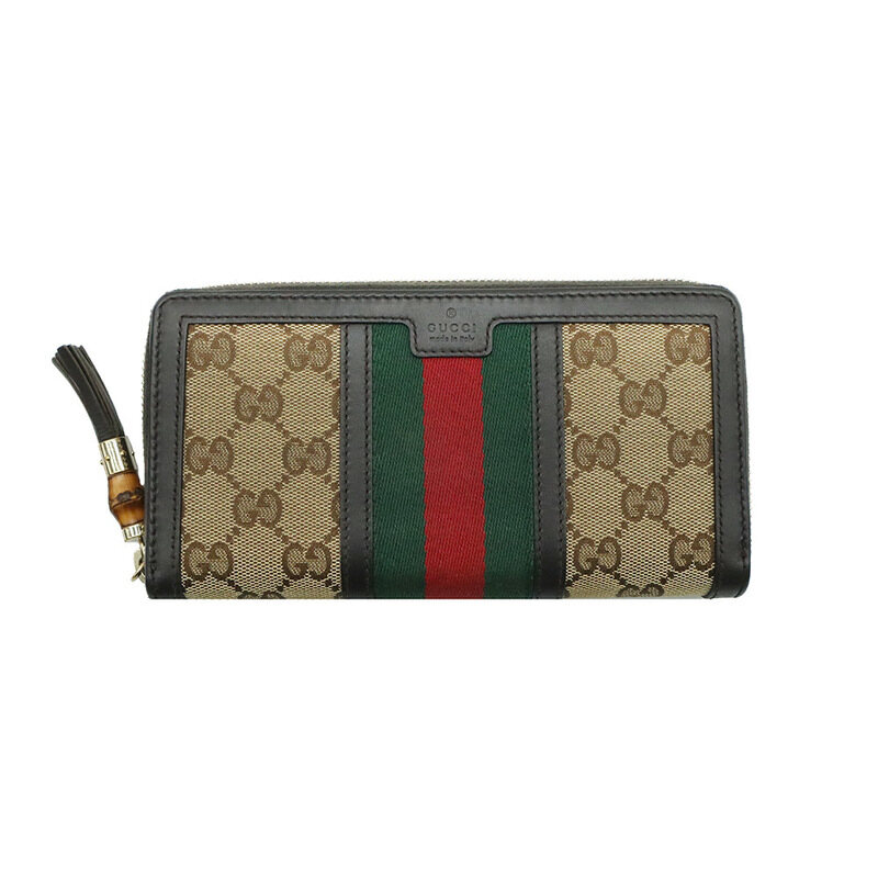 Gucci(구찌) 353651 베이지 GG 수프림 캔버스 뱀부 테슬 지피 장지갑 - Gucci