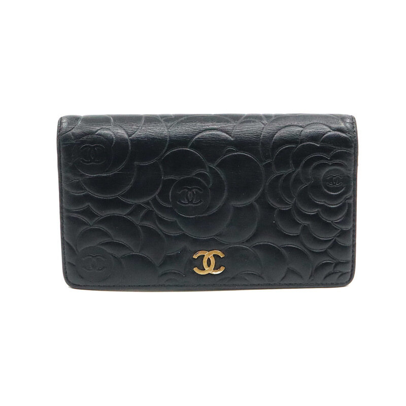 Chanel(샤넬) A36544 블랙 램스킨 까멜리아 금장 CC로고 플랩 장지갑 (17번대) - Chanel