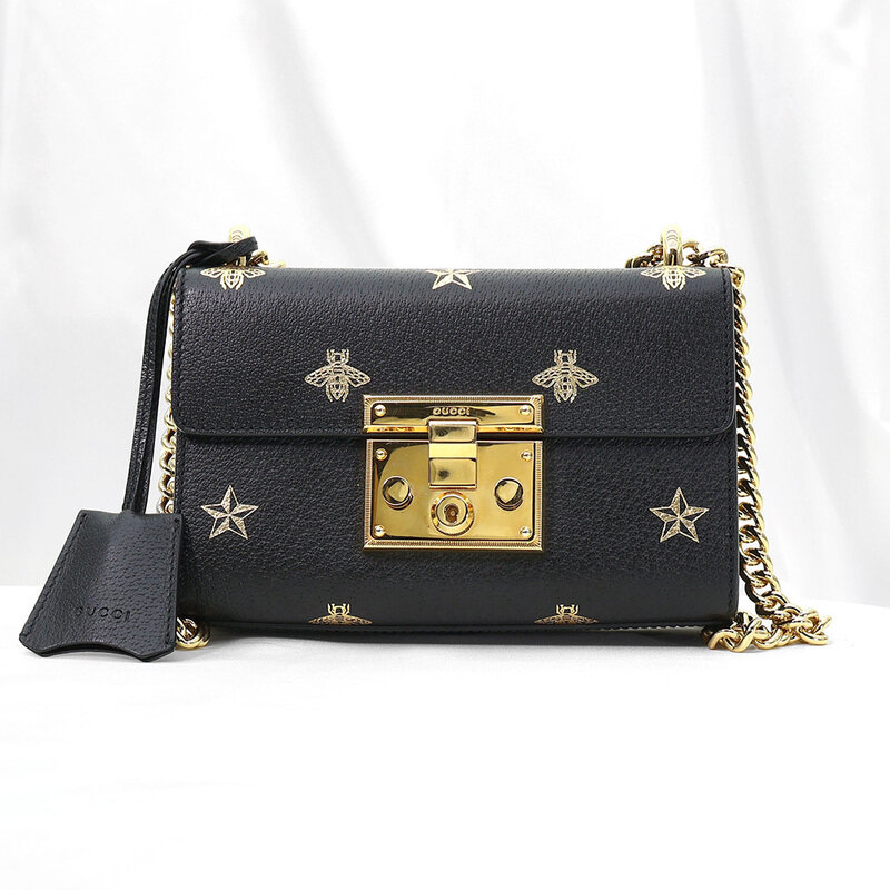 Gucci(구찌) 432182 블랙 레더 비 스타 패들락 스몰 숄더백 - Gucci