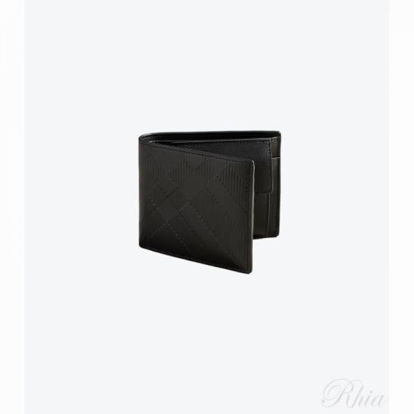 버버리 엠보스드 체크 바이폴드 지갑 8103992 엠보싱 - Burberry