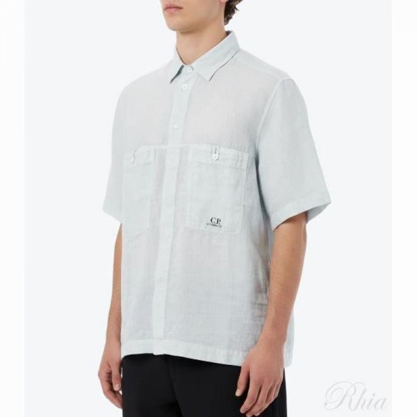 CP컴퍼니 린넨 박시 쇼츠 슬리브 셔츠 18CMSH239A 005415G 800 리넨 숏 - CP company