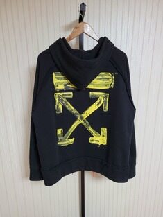 [XXS] 오프화이트 애로우 아크릴 오버핏 후드티셔츠 썸네일 4