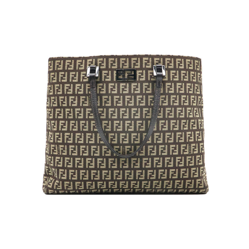 Fendi(펜디) 8BH133 FF로고 자가드 주키노 브라운 레더 트리밍 토트백 - Fendi