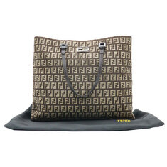 Fendi(펜디) 8BH133 FF로고 자가드 주키노 브라운 레더 트리밍 토트백 썸네일 1