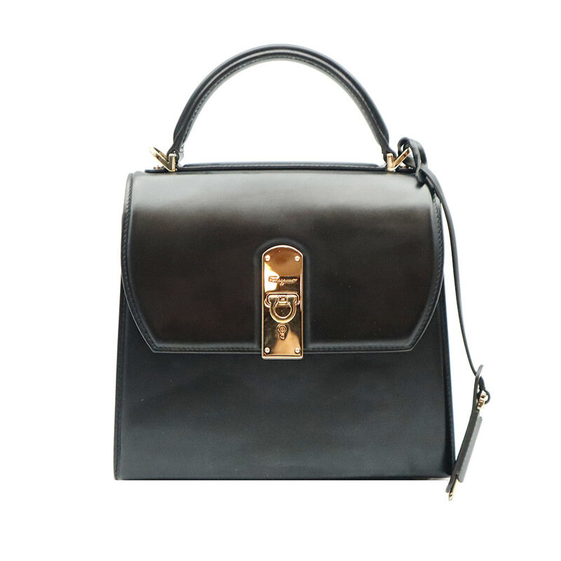 Ferragamo(페라가모) 21 H645 블랙 카프스킨 금장 간치니 박시즈 미듐 2WAY - Salvatore Ferragamo