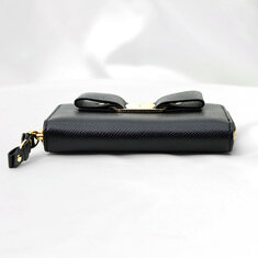 Ferragamo(페라가모) 22 D288 블랙 해머드 카프스킨 금장 바라 지퍼 명함 카드지갑 썸네일 4