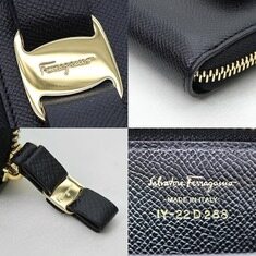 Ferragamo(페라가모) 22 D288 블랙 해머드 카프스킨 금장 바라 지퍼 명함 카드지갑 썸네일 5
