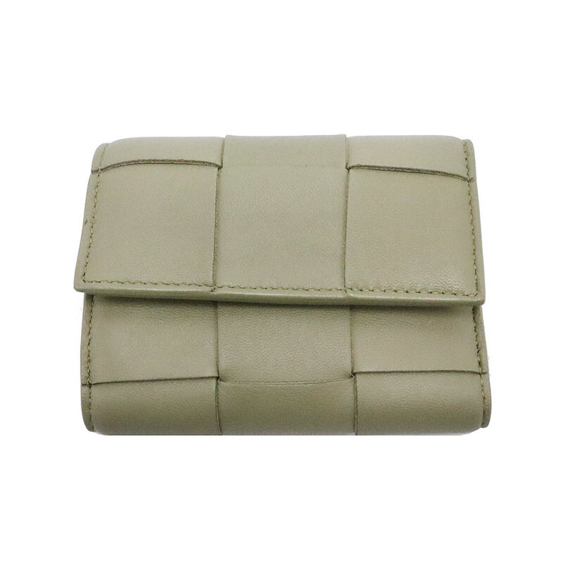 Bottega Veneta(보테가베네타) 651372 카키 램스킨 인트레치아토 위빙 3단 폴더형 지퍼 반지갑 - Bottega Veneta