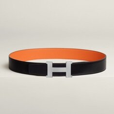 [더럭스] 에르메스 리버서블 벨트 100 블랙/오렌지 은장 무광 38mm H077971 썸네일 7