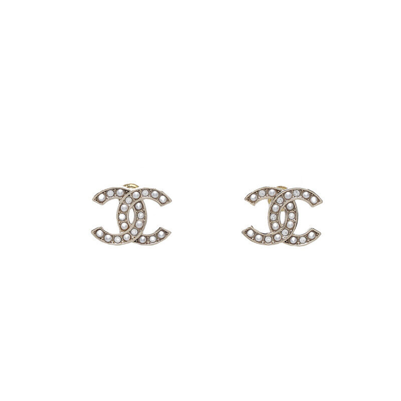 골드 메탈 코코 마크 진주 크리스탈 귀걸이 - Chanel