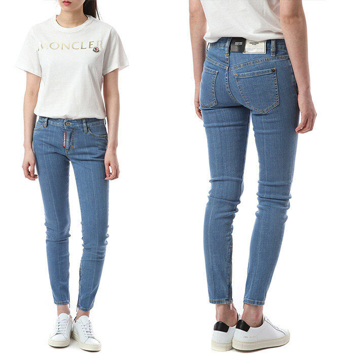 디스퀘어드 빅로고탭 화이트 래더패치 중청 워싱진 (미디엄웨이스트스키니핏) 72LB0273 - Dsquared2