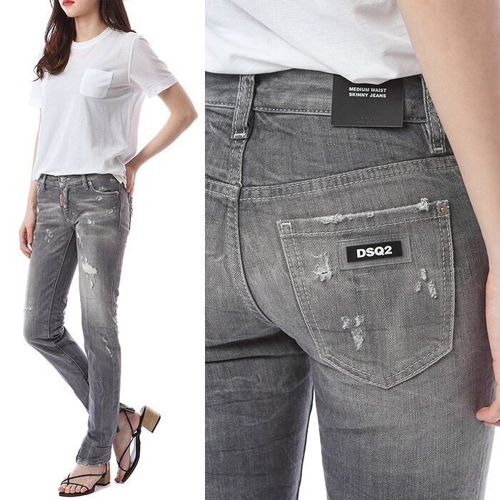 디스퀘어드 DSQ2 백포켓 러버패치 멀티디스 그레이 워싱진 (M.W스키니핏)21SS - 75LB0446 - Dsquared2
