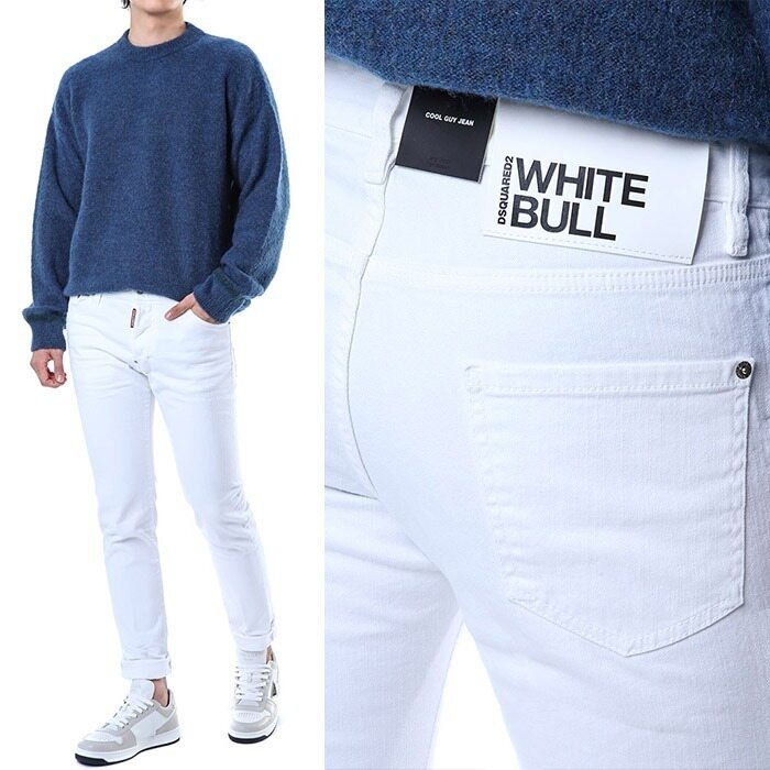 디스퀘어드 화이트불 로고 래더패치 스트레치 화이트진 (쿨가이핏)74LB1492 S39781 100 - Dsquared2