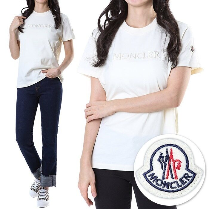 몽클레어 로고패치 터널 볼륨자수 여성 라운드 티셔츠 (아이보리)8C00008 89AUO 037 - Moncler