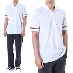 톰브라운 삼선탭+소매삼선스트라이프 PK 카라 티셔츠 (화이트)MJP193A J0129 100 썸네일 1