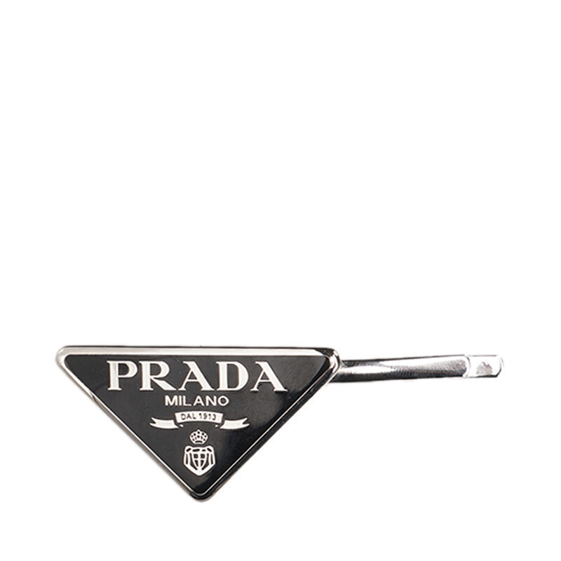 블랙 삼각 로고 헤어핀 - Prada