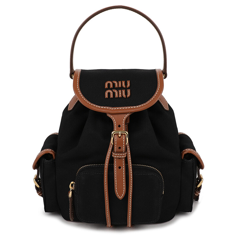 미우미우 캔버스 가죽 백팩 5BZ043-2IBQ-F0RS5-OOM - Miu Miu
