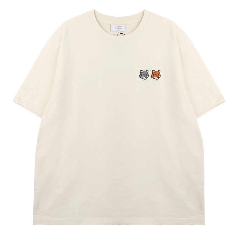 라프리마 메종키츠네 더블 폭스 헤드 컴포트 티셔츠 OM011CF-KJ7025-P702 - Maison Kitsune