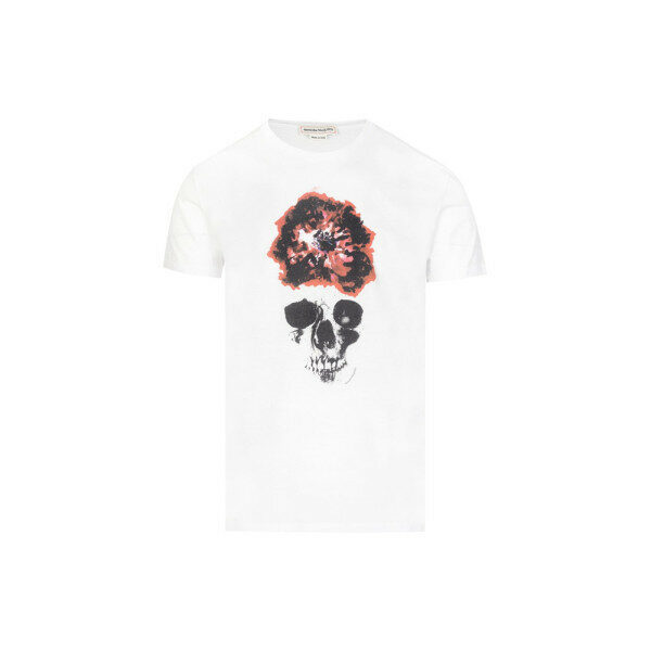 15주년 플라워 스컬 반팔 티셔츠 화이트 609581 QOZ93 0900 - Alexander McQueen