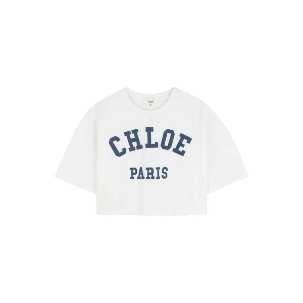 키즈 로고 자수 크롭 반팔 티셔츠 오프화이트 C20862 117 - Chloe