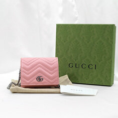 Gucci(구찌) 625693 핑크 마틀라세 쉐브론 레더 금장 GG 마몬트 체인 반지갑 썸네일 1
