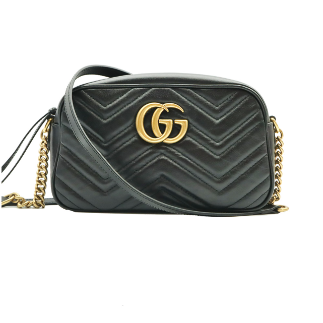 Gucci(구찌) 448065 블랙 마틀라세 쉐브론 금장 GG 마몽 미니 크로스백 - Gucci