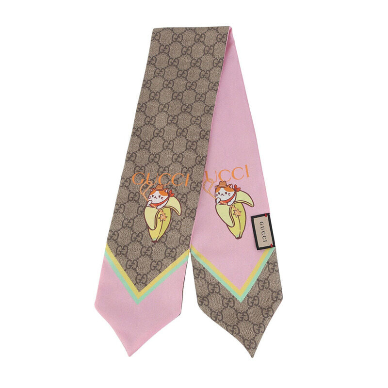 구찌 704144 GG 바나나 고양이 실크 방도 스카프 37483Y-2 - Gucci