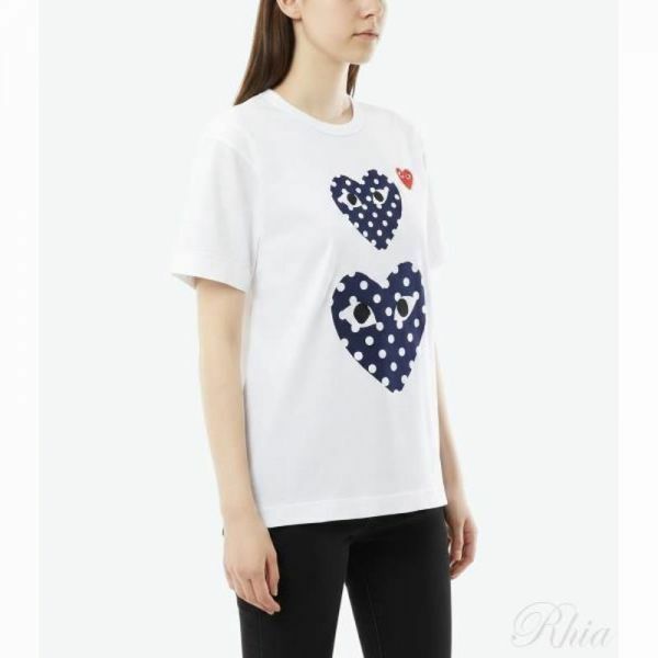 꼼데가르송 26SS 폴카 도트 하트 프린트 반팔 티셔츠 AX T238 051 1 - Comme des Garcons