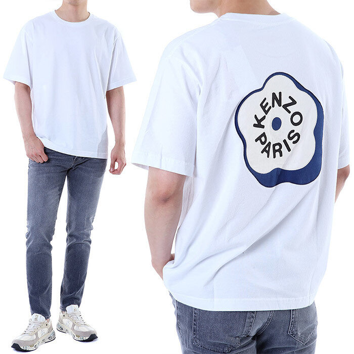 겐조 배색 플라워패치 로고 자수 오가닉 라운드 티셔츠 (화이트) - Kenzo
