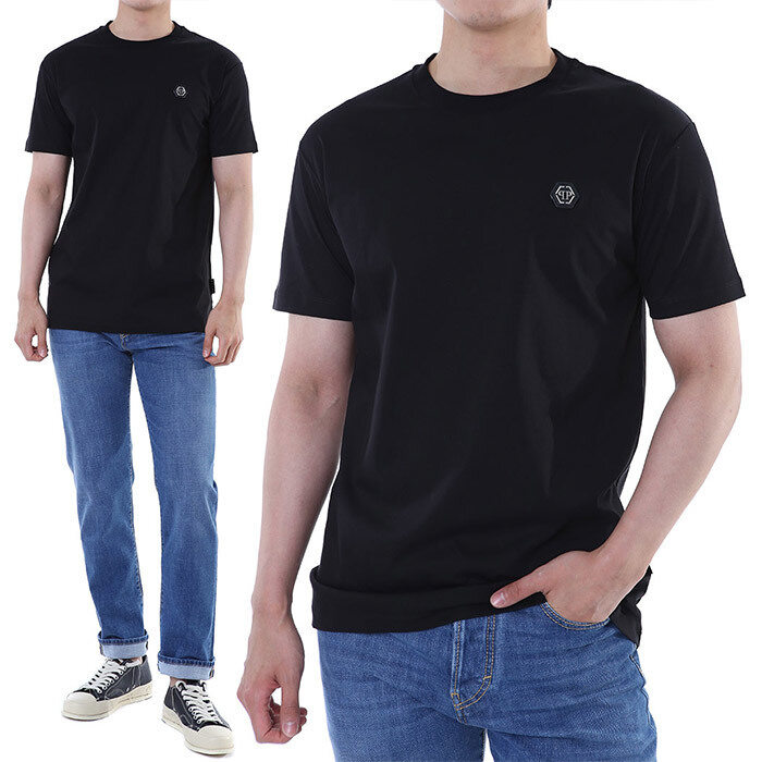 필립플레인 스틸래더패치 베이직 라운드 티셔츠 (블랙) - Philipp Plein