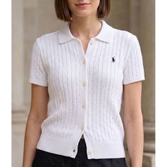 POLO RALPHLAUREN 포니로고 자수 코튼 케이블 반팔 가디건 211963486001 썸네일 1
