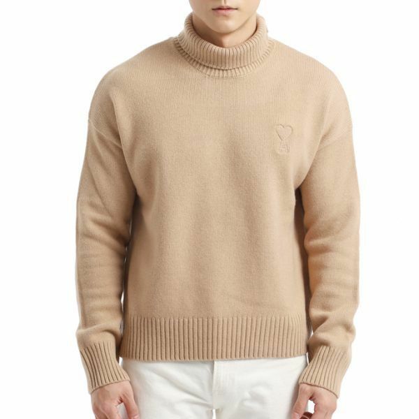 AMI 아미 드 꾀흐 엠보싱 퍼널 넥 스웨터 UKS444 KN0028 264 - Ami