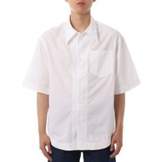AMI 26SS 코튼 쇼트 슬리브 칼라 와이드 반팔 셔츠 USH809 CO0063 100 썸네일 1