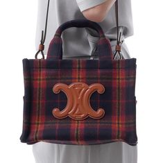 CELINE SMALL CABAS THAIS IN TARTAN TEXTILE & CALFSKIN 199162GFM 14ML 타탄 텍스타일 카프스킨 스몰 카바스 백 썸네일 1