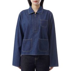 CELINE QUATER ZIP SHIRT IN DARK OCEAN WASH DENIM RC0190711 08DO 쿼터 지퍼 데님 셔츠 썸네일 1