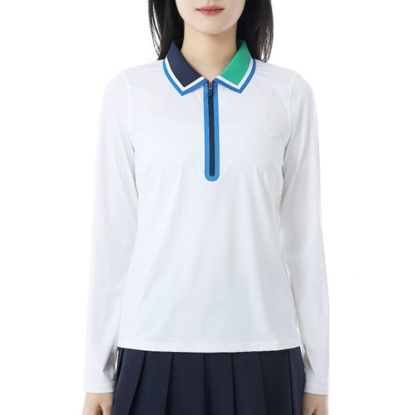 G/FORE COLOUR BLOCK SILKY TECH NYLON QUARTER ZIP POLO GLP000048-SNO 여성 컬러 블록 실키 테크 나일론 쿼터 짚 폴로 - G/FORE