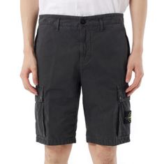 STONE ISLAND L100011 Cotton Logo Patch Cargo Shorts K1S15 S00WA V0165 브러쉬드 오가닉 코튼 캔버스 올드 이펙트 카고 버뮤다 쇼츠 썸네일 1