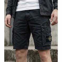 STONE ISLAND L100011 Cotton Logo Patch Cargo Shorts K1S15 S00WA V0129 브러쉬드 오가닉 코튼 캔버스 올드 이펙트 카고 버뮤다 쇼츠 썸네일 1
