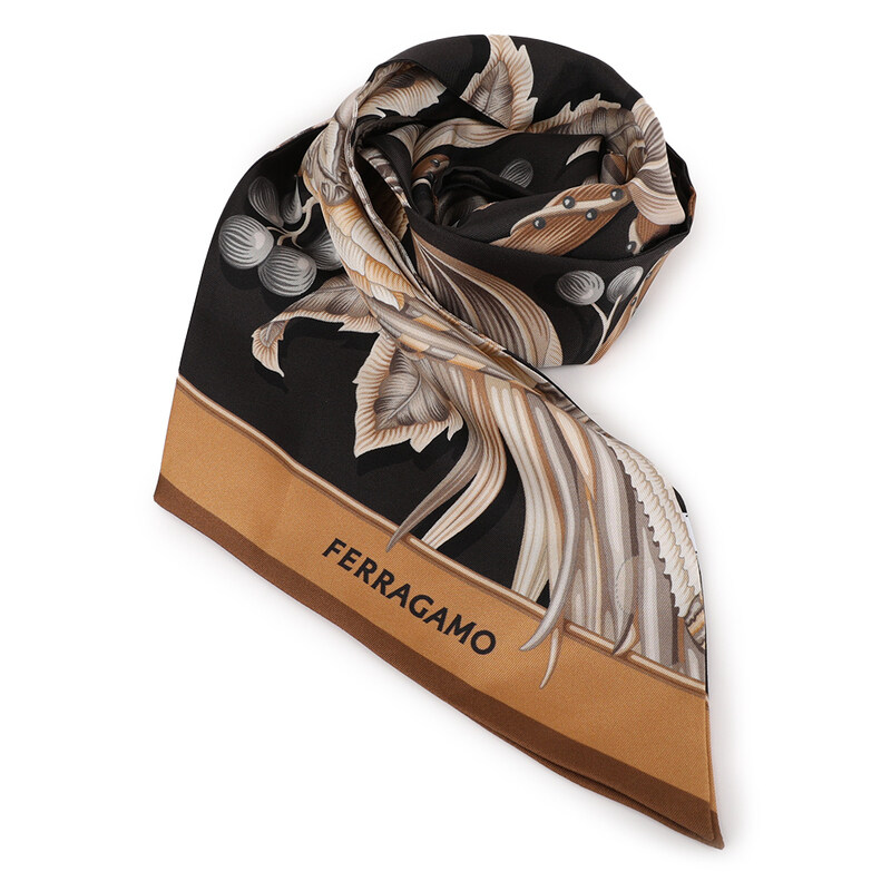 페라가모 패럿츠 프린트 반도 32-1282-005 BEIGE+BLACK 795129 - Salvatore Ferragamo