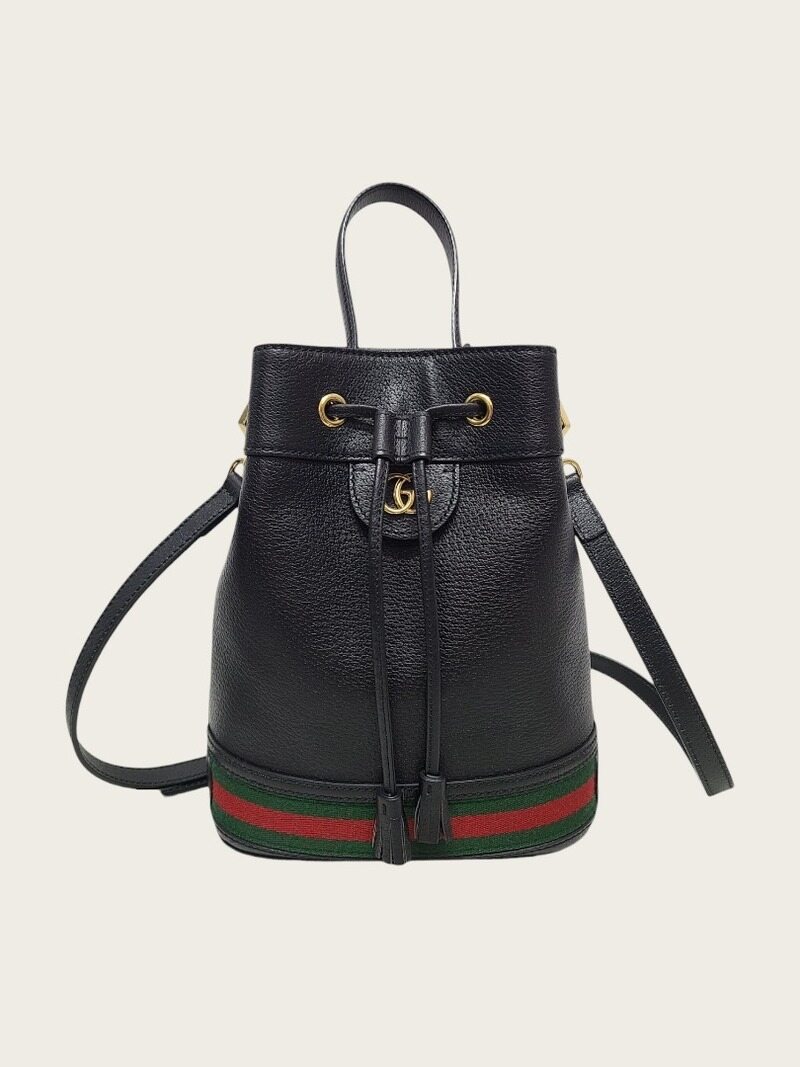 [중고명품/루이스잇] 구찌 블랙 레더 오피디아 GG 스몰 버킷백 - Gucci
