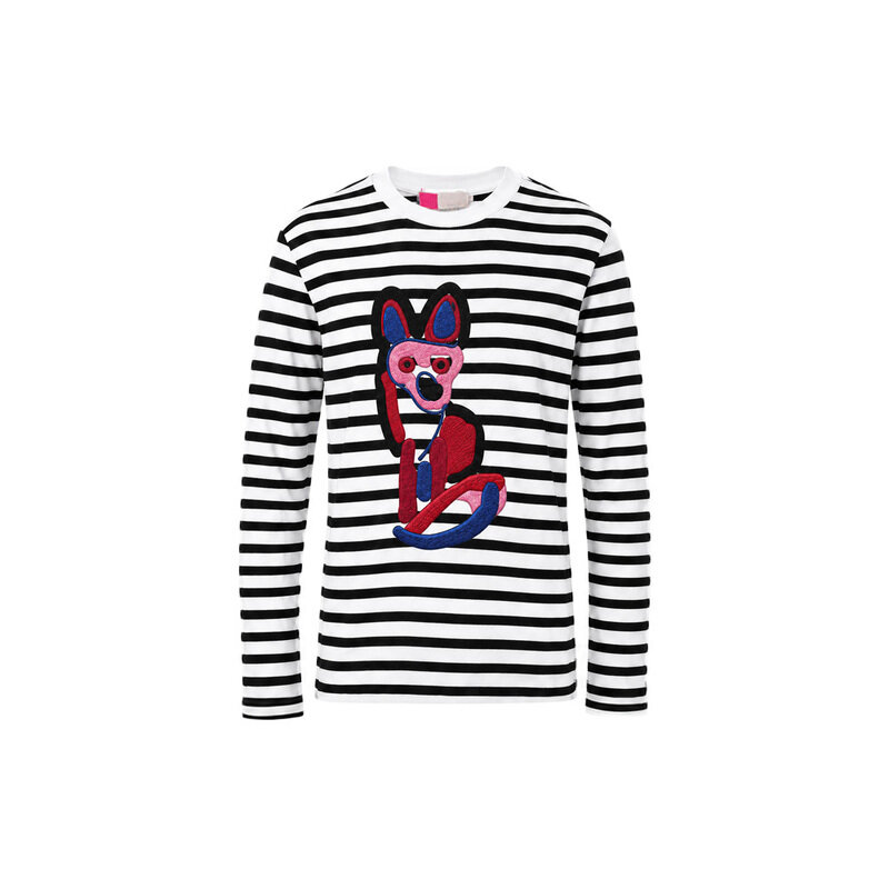 15주년 아씨드 폭스 스트라이프 롱슬리브 티셔츠 화이트 SPCZU00102 BKWH - Maison Kitsune