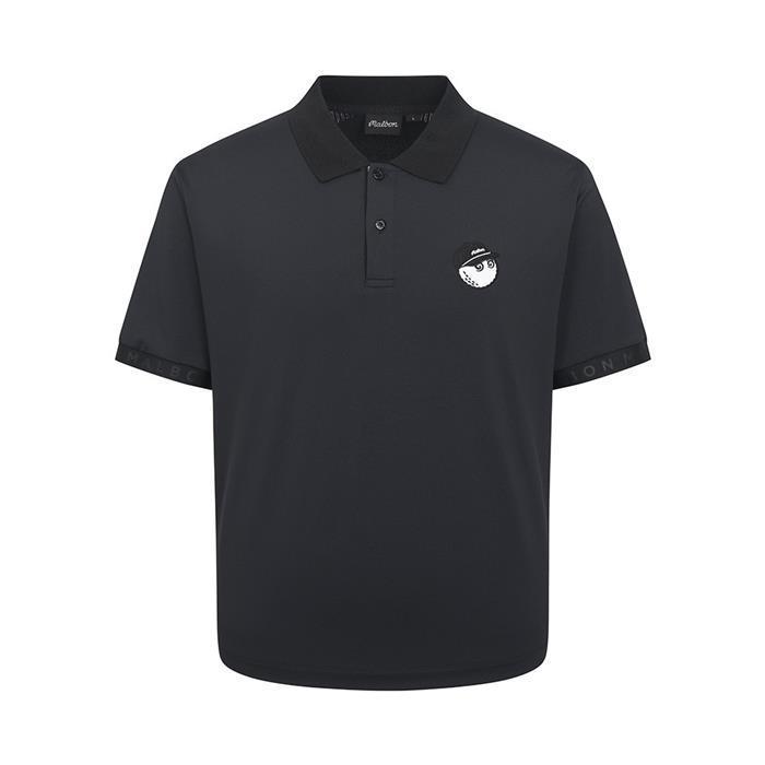 [국내발송] 말본골프 등 니트 하이브리드 폴로 셔츠 블랙 M6221PKT24BLK - Malbon
