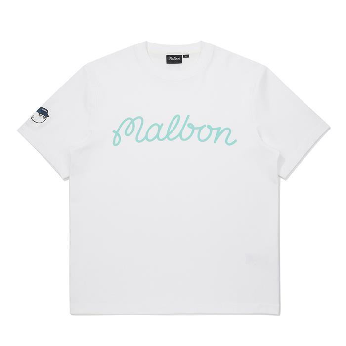 [국내발송] 말본골프 스크립트 유니 라운드 티셔츠 화이트 M6123PRS80OWT - Malbon