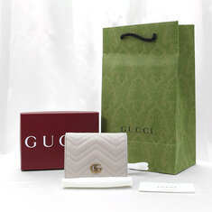 Gucci(구찌) 466492 그레이 마틀라세 쉐브론 레더 금장 GG 마몽 카드 케이스 반지갑 썸네일 1
