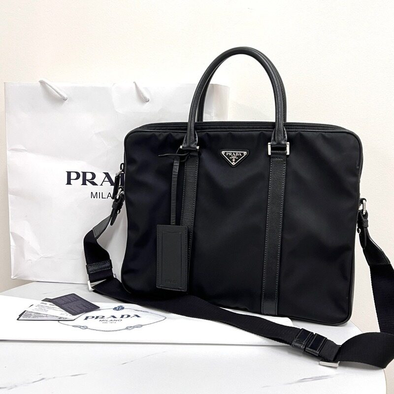 프라다 리나일론 사피아노 브리프케이스 토트백 블랙 (2VE368) - Prada