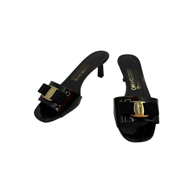 살바토레 페라가모 바라 보우 슬라이드 샌들 블랙 6 1/2 여성 샌들 - Salvatore Ferragamo