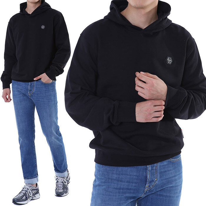 필립플레인 스틸래더패치 후드 티셔츠 (블랙) SAFC MJB3929 PTE180N 02 - Philipp Plein
