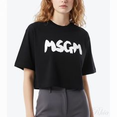 MSGM 클라우드 로고 크롭 티셔츠 3641MDM100 247002 99 썸네일 1