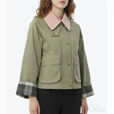 바버 26SS 크롭 비드넬 캐주얼 자켓 블리치드 올리브 LCA0377 OL31 썸네일 1