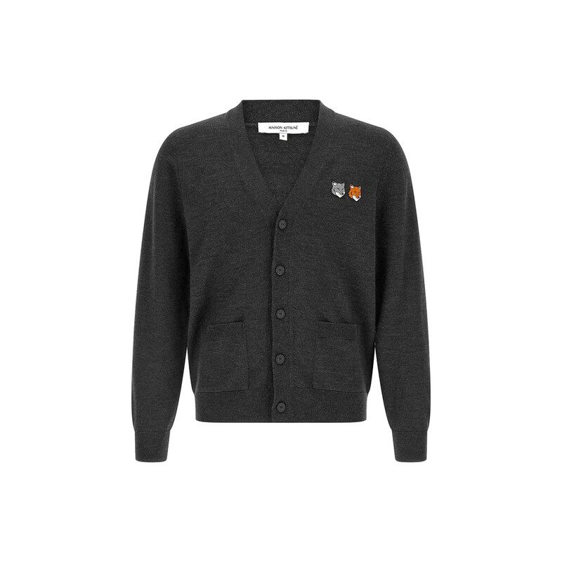 26SS 더블 폭스 헤드 패치 가디건 앤트러사이트 OM051CFKT1181 P190 - Maison Kitsune